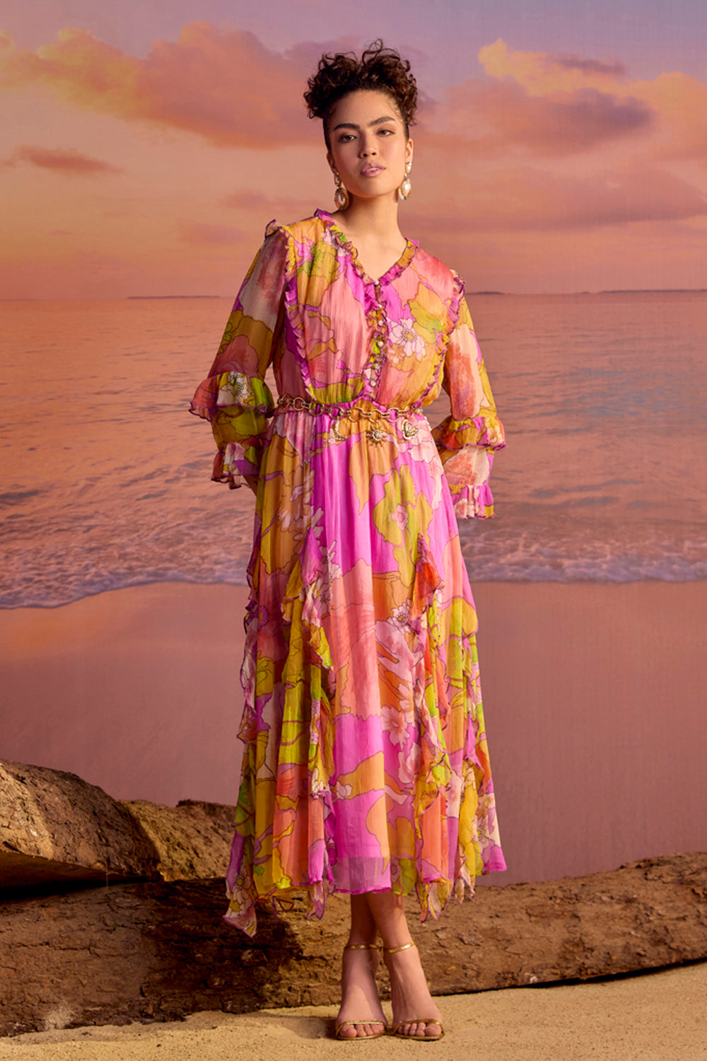 BOHO-CHIC - Dresses - Dresses & Jumpsuits - Ruffled Printed Midi Dress - Printed - This collection showcases modern women's inherent femininity and strength, classic yet flattering, flawless and event-ready silhouette.