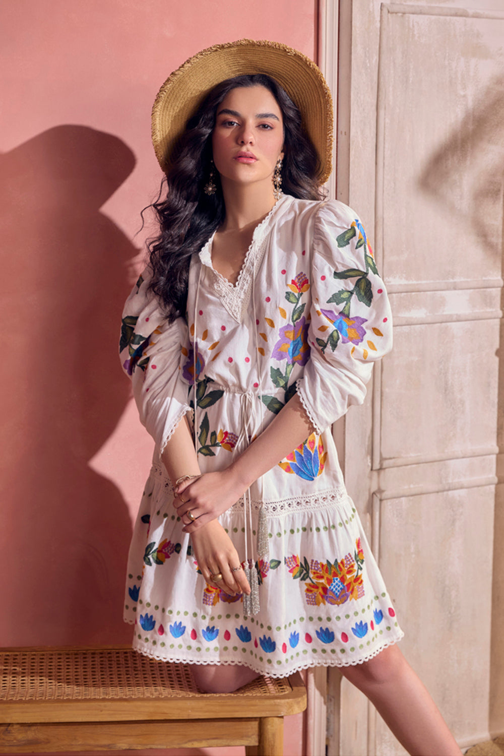 BOHO-CHIC - Dresses - Dresses & Jumpsuits - Sienna Embroidered Dress - All Over Embroidery - All over beautiful and exquisite garden embroidered dress, a boho-chic spring-summer 2024 exclusive.