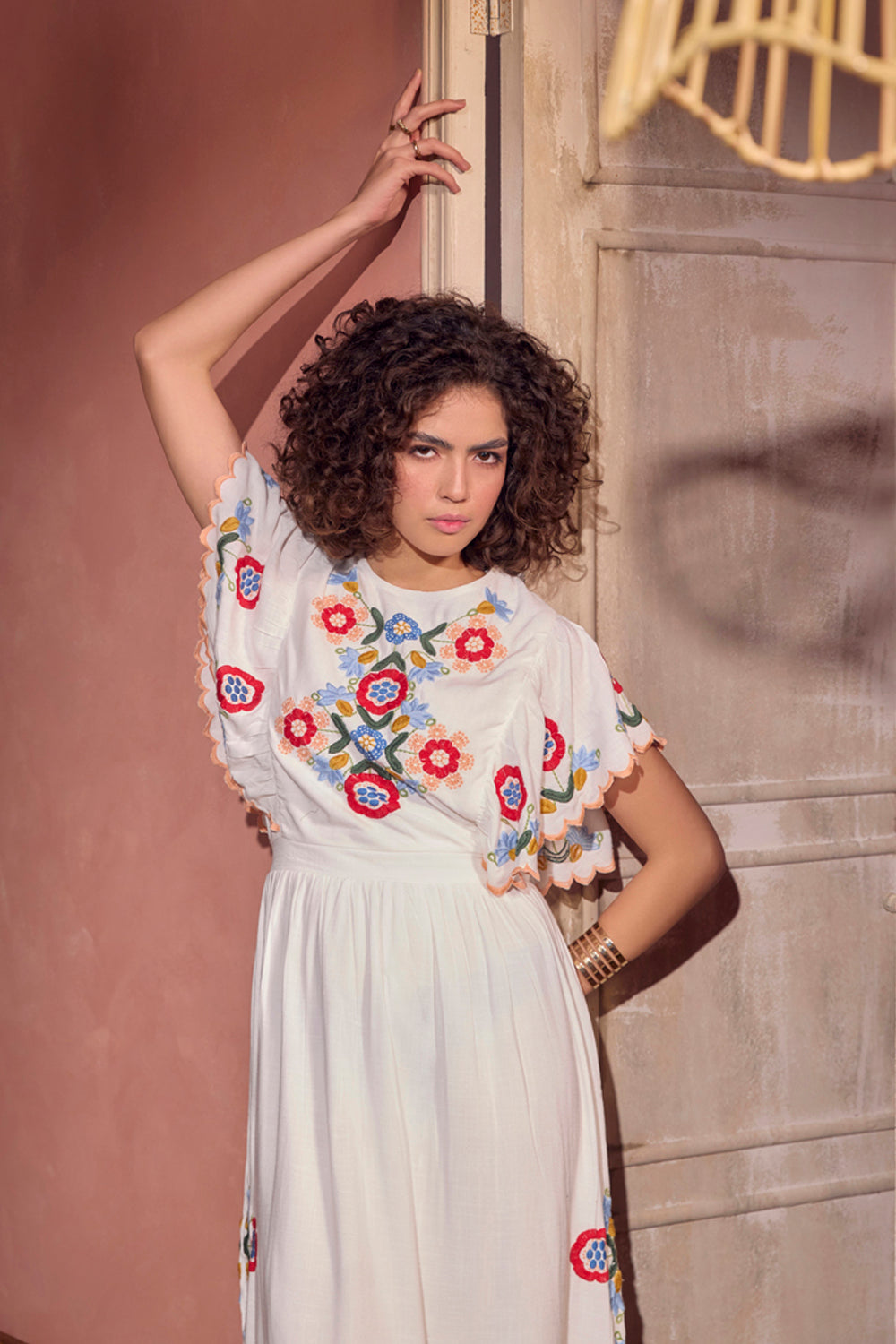 BOHO-CHIC - Dresses - Dresses & Jumpsuits - Capri Midi Dress - White - Effortless fit and uber-classy, the multi-colored embroidery and embroidered scallop detail make this garment extraordinary and the go-to silhouette for a brunch or a sundowner.