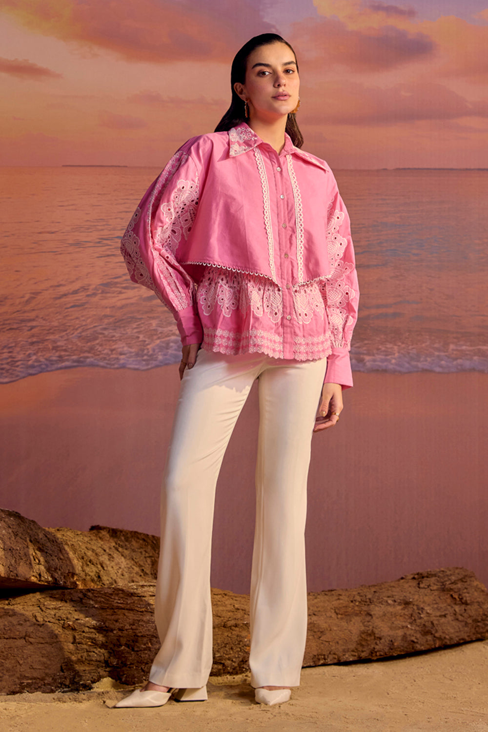 BOHO-CHIC - Shirts - Topwear - The Pink Cosmos Blouse - Beautifully crafted blouse with lace trims and broderie on the sleeves and bottom hem, offering an effortless fit and uber-classy style.