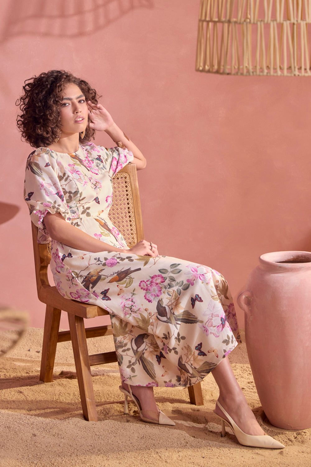 BOHO-CHIC - Dresses - Dresses & Jumpsuits - Dainty Spring Hues Midi Dress - Printed - Easy fit, feminine, and fashion-forward with puff sleeves, cutout detailing at the waistline, an open back, and an invisible zipper at the center back.