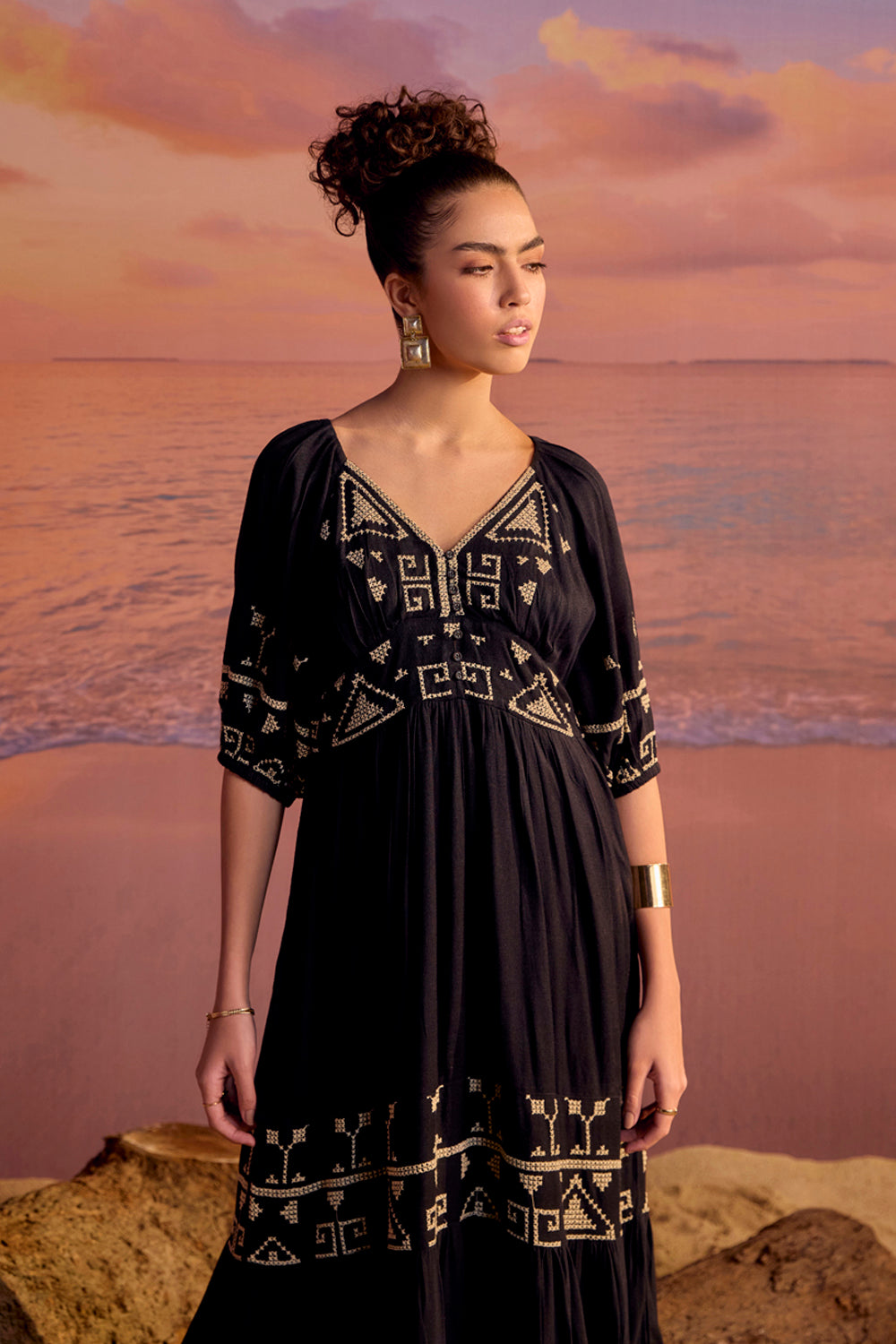 BOHO-CHIC - Dresses - Dresses & Jumpsuits - The Kalie Flowy Maxi Dress - Black/Cream - Embrace a laidback lifestyle with the Kalie flowy cross-stitch embroidered maxi dress, perfect for an evening dinner or a seaside holiday.