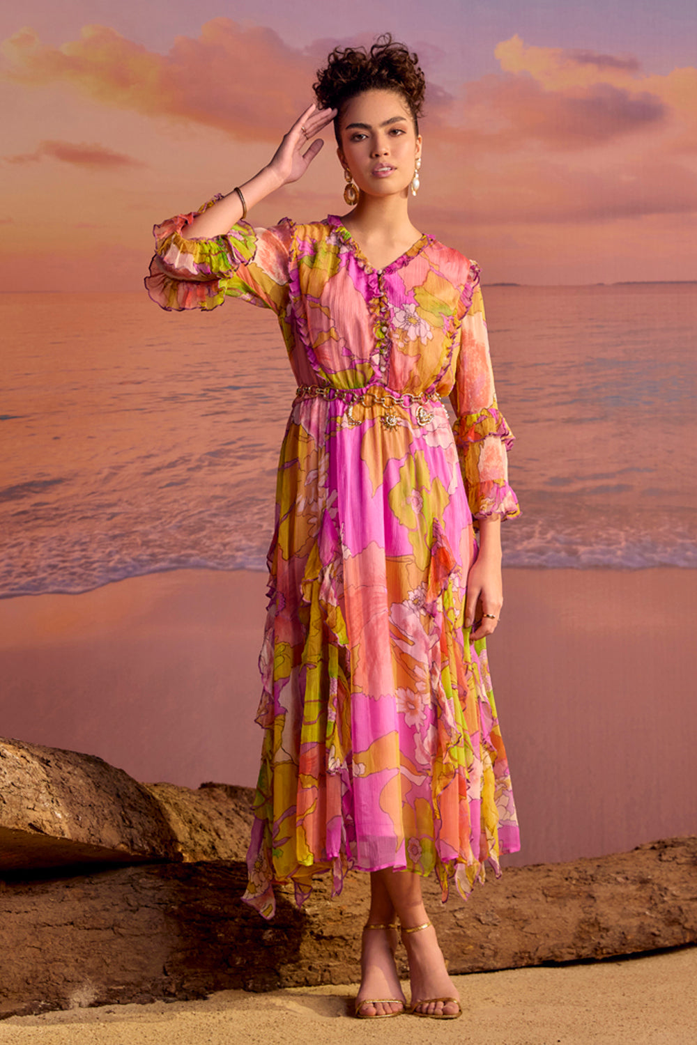 BOHO-CHIC - Dresses - Dresses & Jumpsuits - Ruffled Printed Midi Dress - Printed - This collection showcases modern women's inherent femininity and strength, classic yet flattering, flawless and event-ready silhouette.