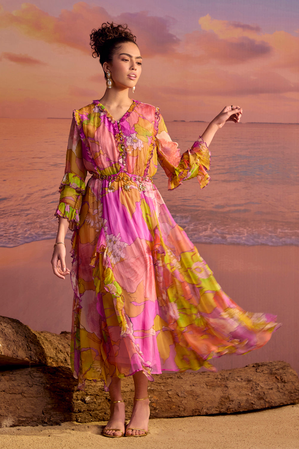 BOHO-CHIC - Dresses - Dresses & Jumpsuits - Ruffled Printed Midi Dress - Printed - This collection showcases modern women's inherent femininity and strength, classic yet flattering, flawless and event-ready silhouette.