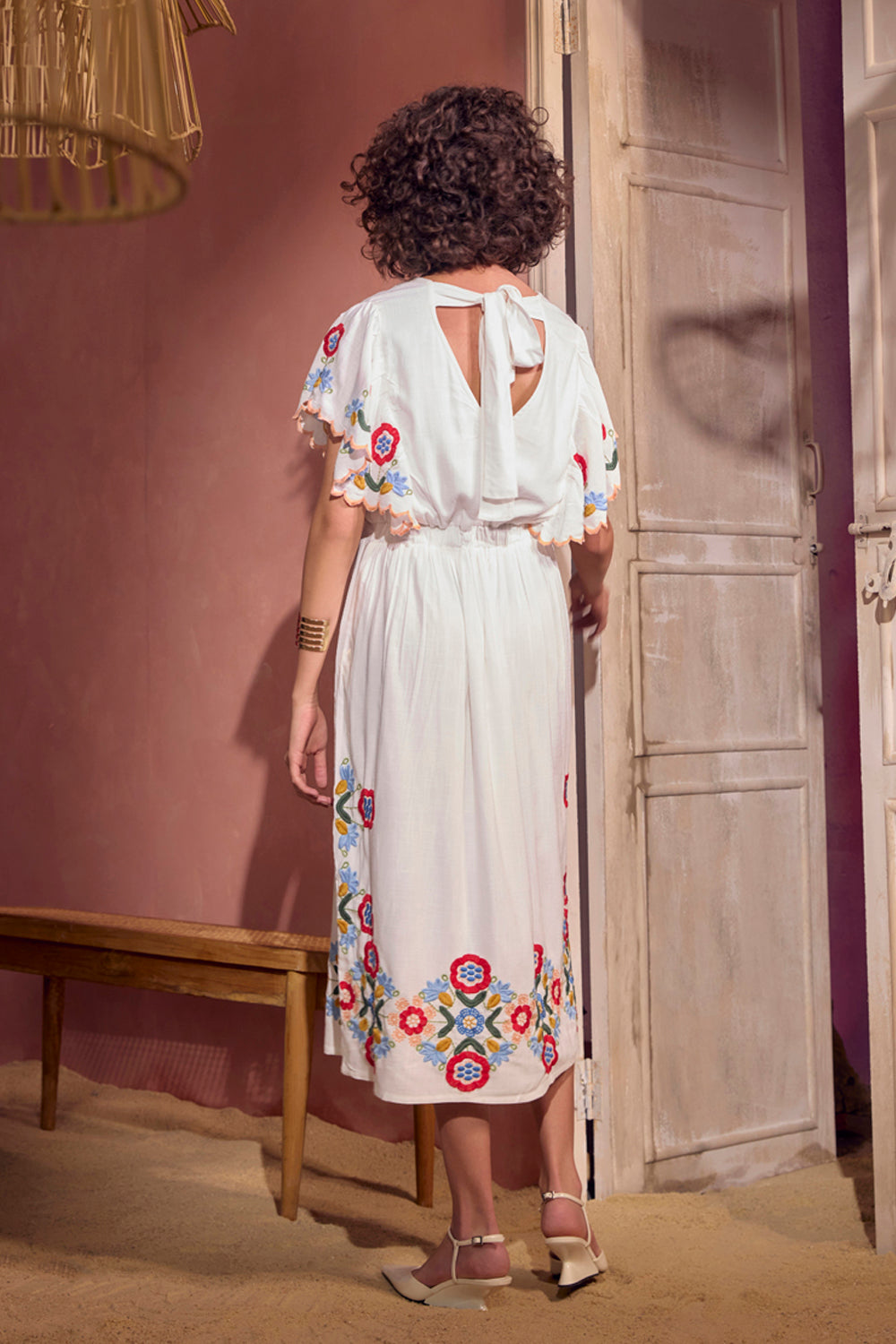 BOHO-CHIC - Dresses - Dresses & Jumpsuits - Capri Midi Dress - White - Effortless fit and uber-classy, the multi-colored embroidery and embroidered scallop detail make this garment extraordinary and the go-to silhouette for a brunch or a sundowner.