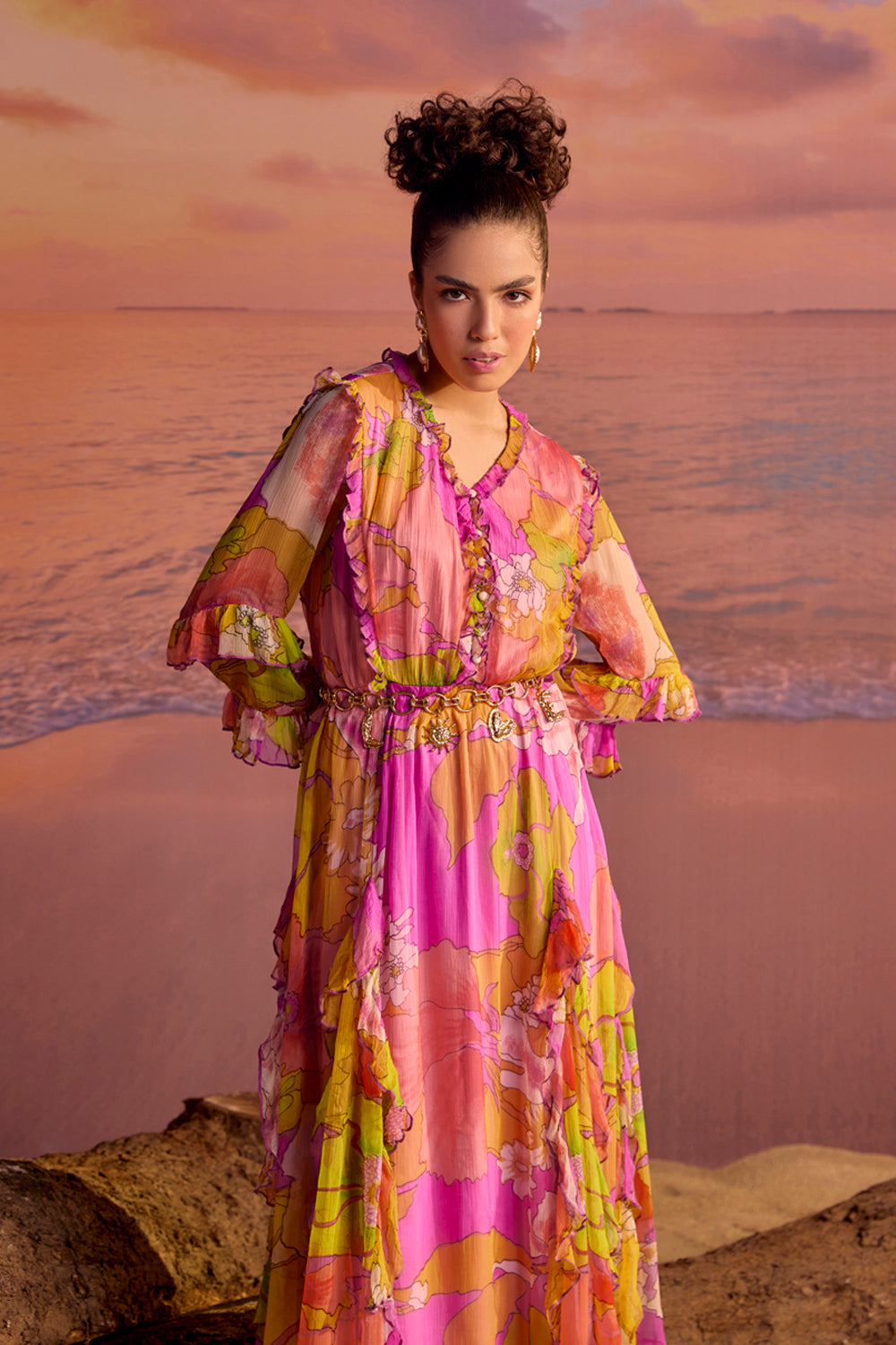 BOHO-CHIC - Dresses - Dresses & Jumpsuits - Ruffled Printed Midi Dress - Printed - This collection showcases modern women's inherent femininity and strength, classic yet flattering, flawless and event-ready silhouette.