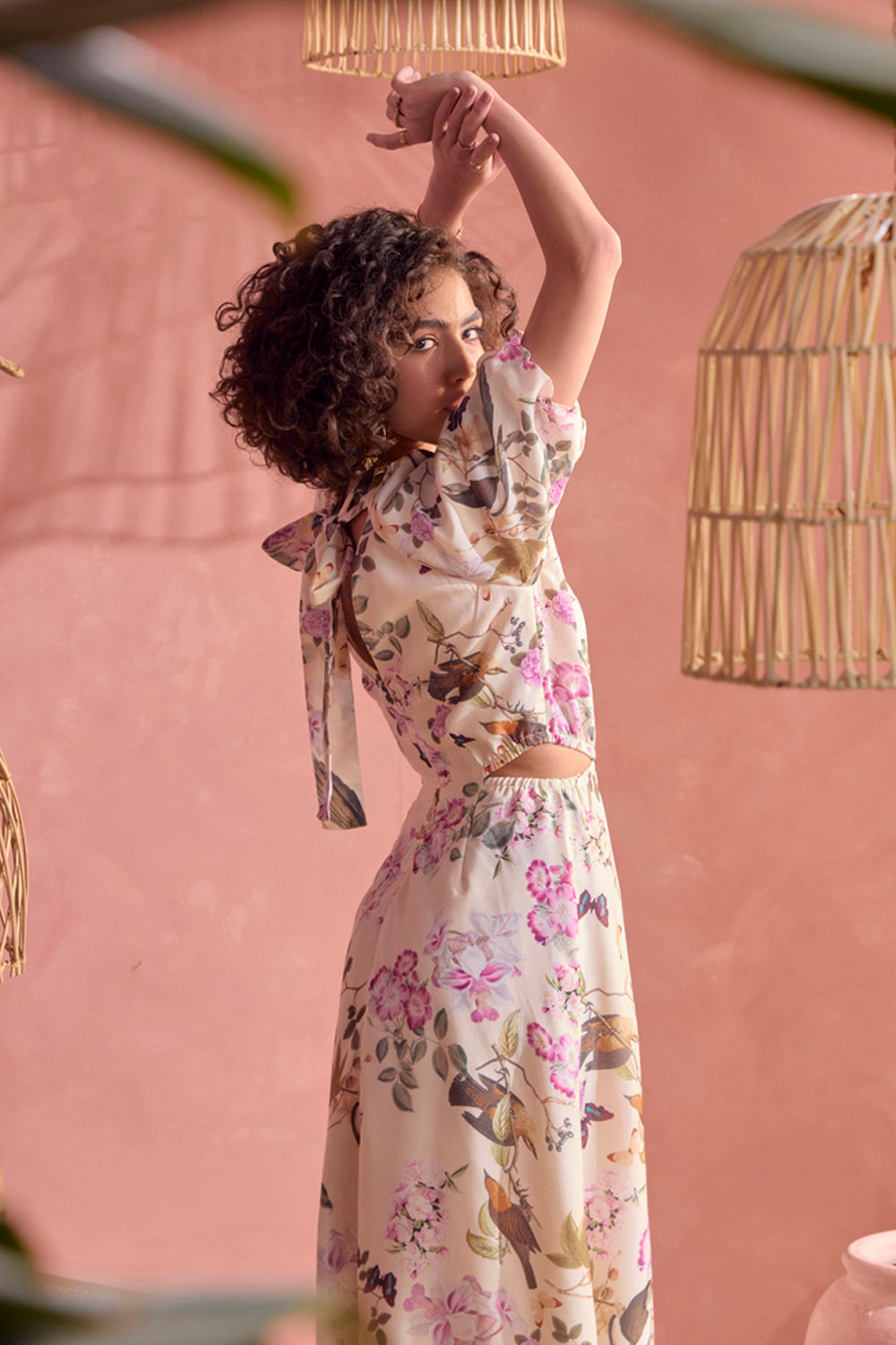 BOHO-CHIC - Dresses - Dresses & Jumpsuits - Dainty Spring Hues Midi Dress - Printed - Easy fit, feminine, and fashion-forward with puff sleeves, cutout detailing at the waistline, an open back, and an invisible zipper at the center back.