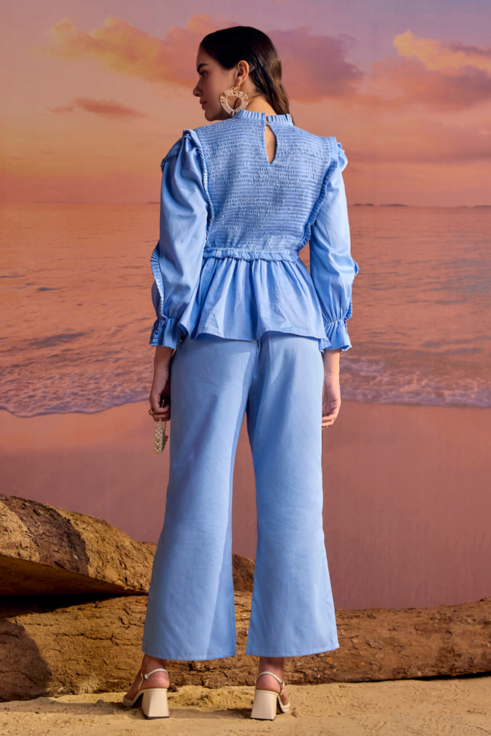 BOHO-CHIC - Coord Sets - Coord Sets - Cosmos Blue Coord Set - Cosmos Blue - Featuring a smocked yoke and pleated trims on the sleeves and yoke, this beautifully tailored coord set offers exquisite craftsmanship.